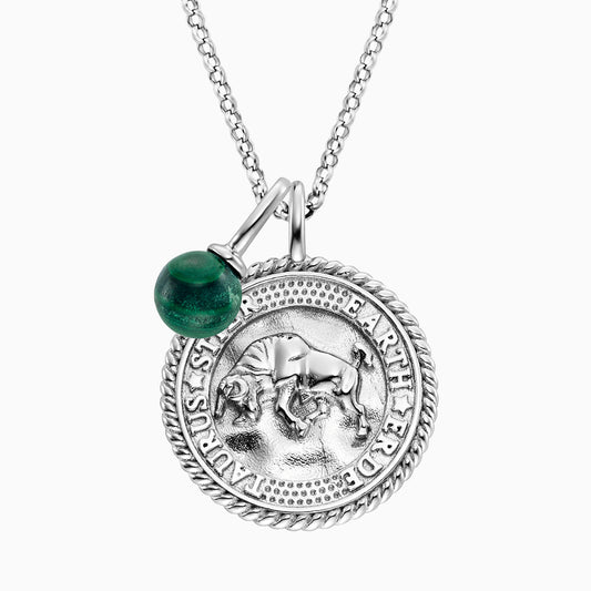 Engelsrufer women's silver necklace with zirconia and malachite stone for Taurus zodiac sign