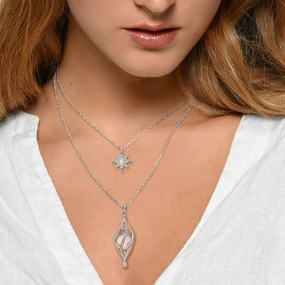 Engelsrufer rose quartz necklace for women tricolor with sun moon and star symbols
