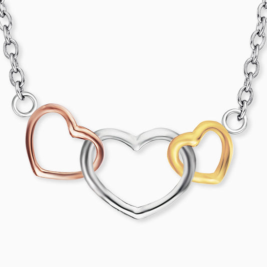 Engelsrufer silver necklace for women with three hearts in silver, gold and rose gold