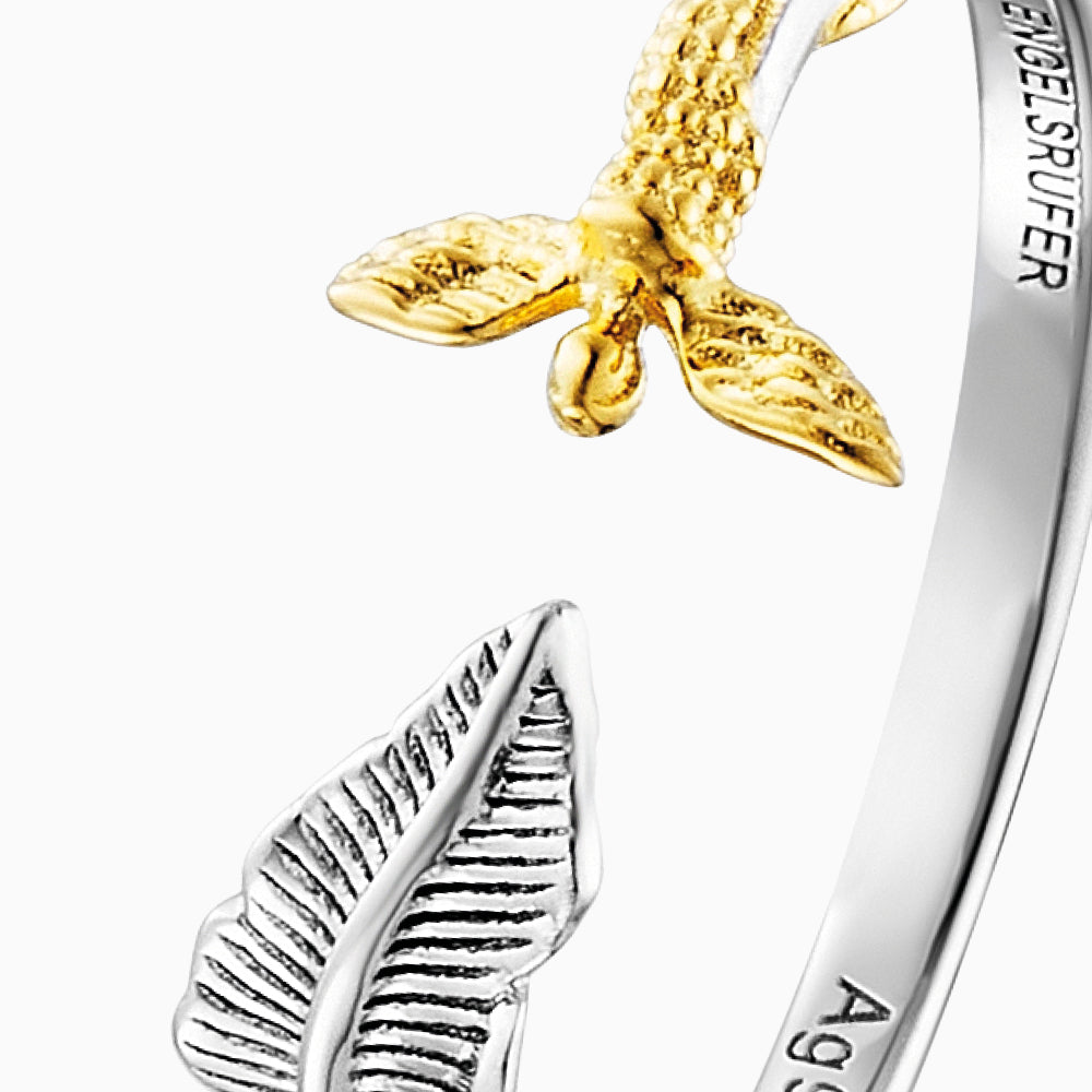 Engelsrufer ring silver women's feather & angel with zirconia bicolor