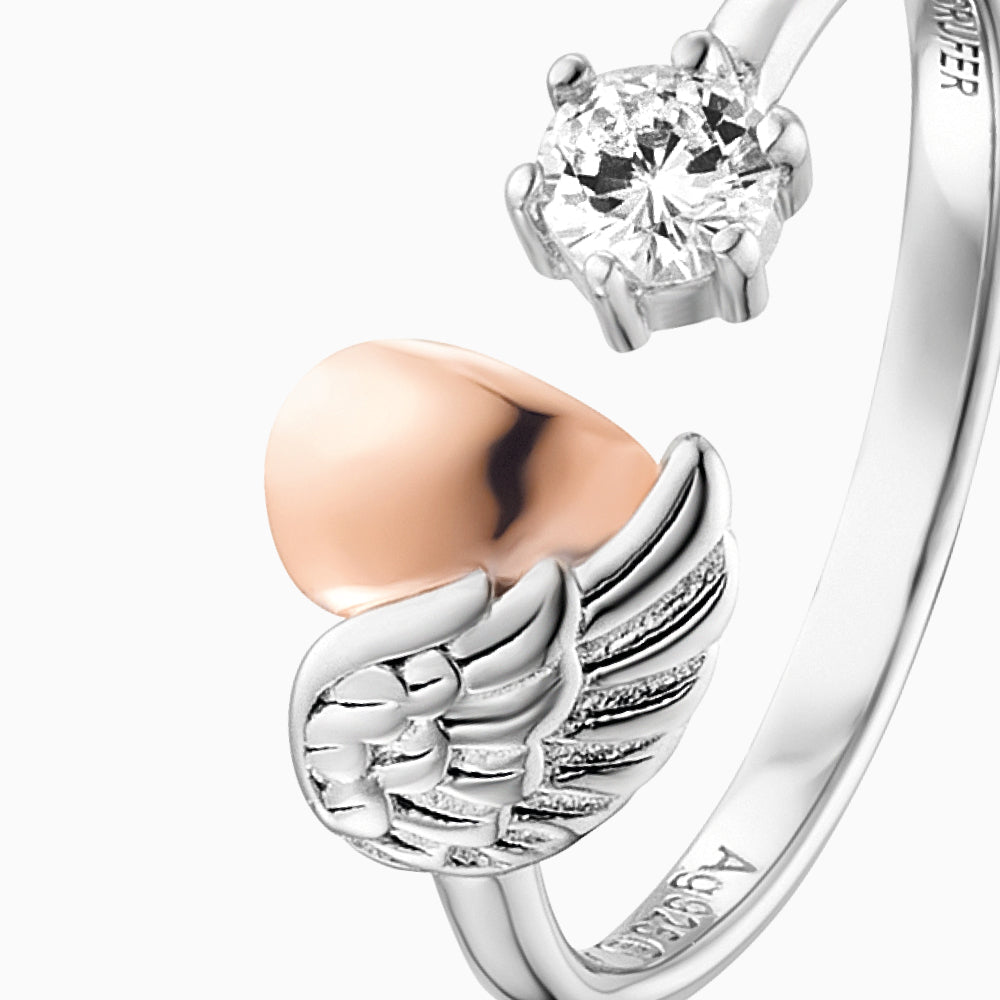 Engelsrufer women's silver ring with heart wings and bicolor zirconia