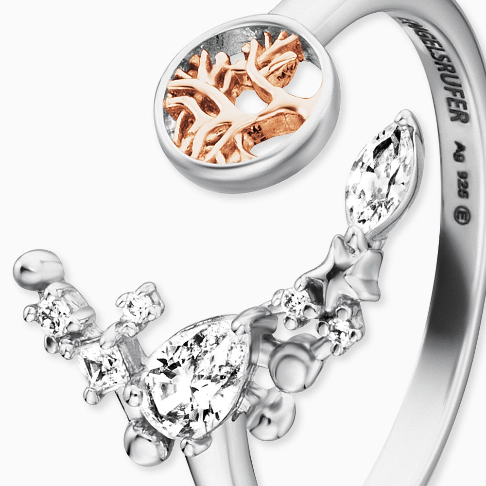 Engelsrufer women's ring silver open with tree of life rose and zirconia