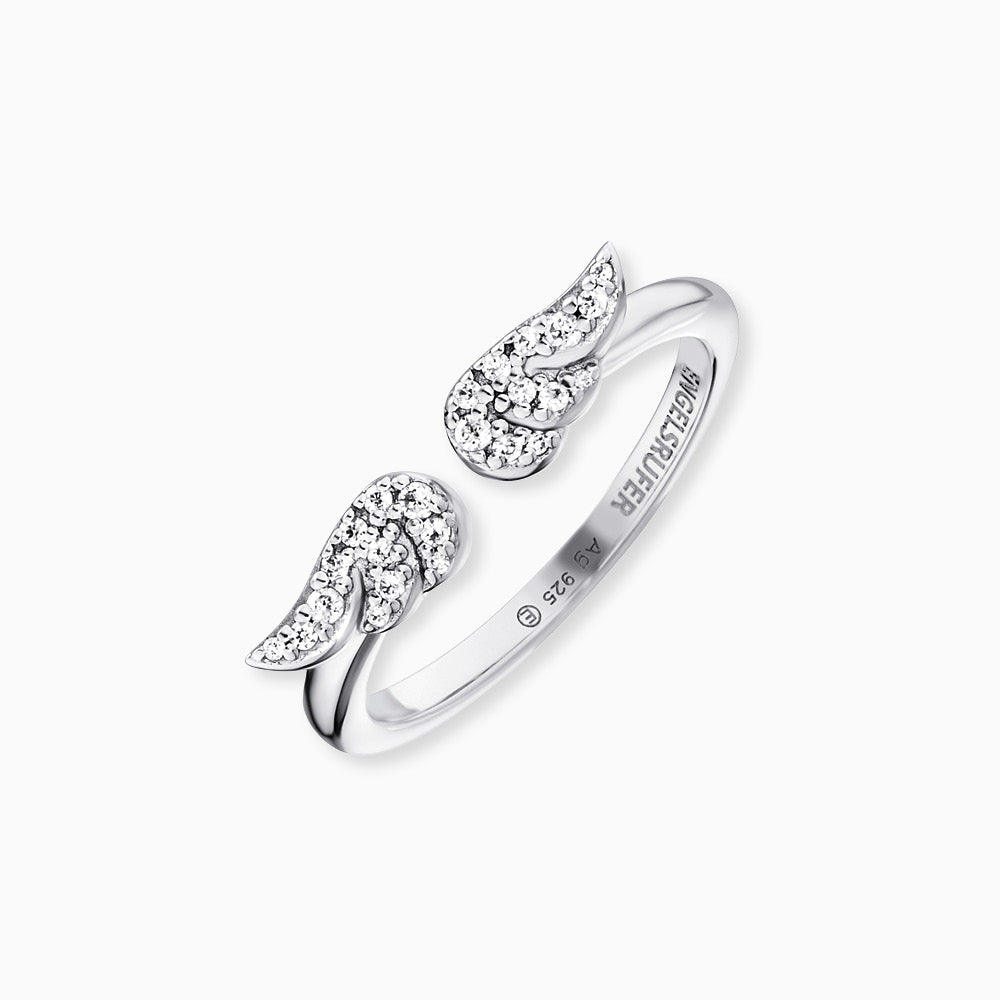 Engelsrufer women's ring silver open with wings made of zirconia stones