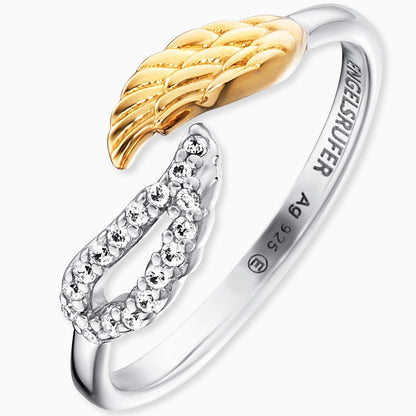 Engelsrufer women's ring silver open with bicolor wings and zirconia stones