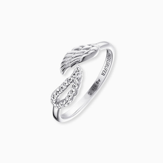 Engelsrufer women's ring silver open with silver wings and zirconia stones