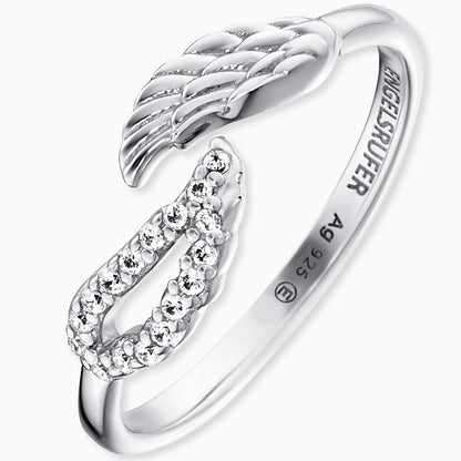 Engelsrufer women's ring silver open with silver wings and zirconia stones