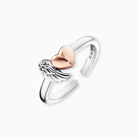 Engelsrufer women's ring silver open with wings and rose heart