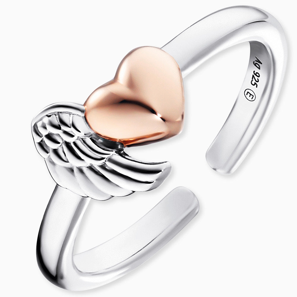 Engelsrufer women's ring silver open with wings and rose heart