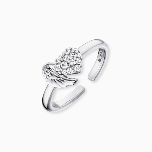 Engelsrufer women's ring silver open with wings and heart made of zirconia stones