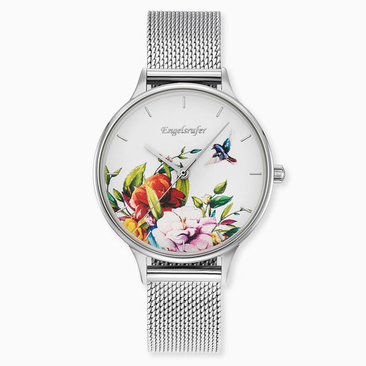 Engelsrufer watch silver flower with mesh strap silver (changeable)