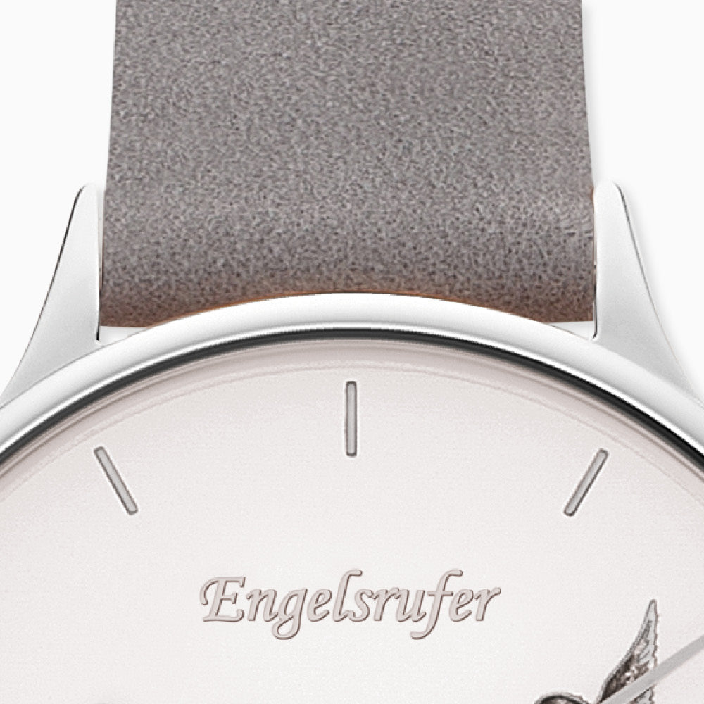 Engelsrufer Damen-Uhr analog Blume silber mit Nubuk Lederband grau