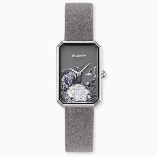 Engelsrufer Uhr Blume mit Nubuk Lederband grau (wechselbar)