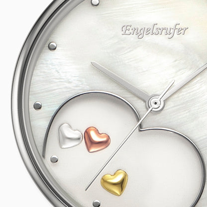 Engelsrufer Uhr analog silber mit Herzen und Nubukleder Armband grau