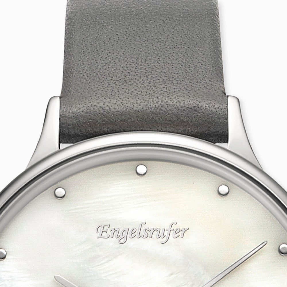 Engelsrufer Uhr analog silber mit Herzen und Nubukleder Armband grau