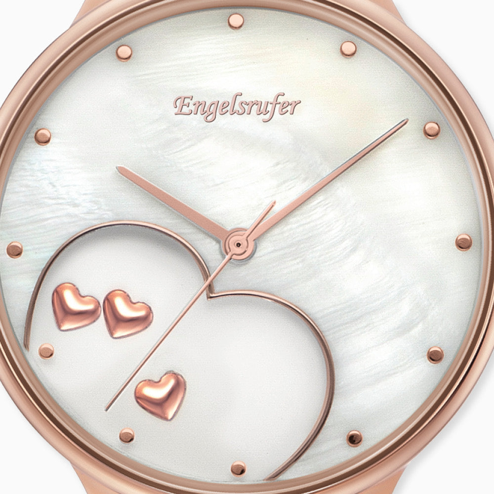 Engelsrufer watch heart rose with nubuck leather pink Happy Hearts motif