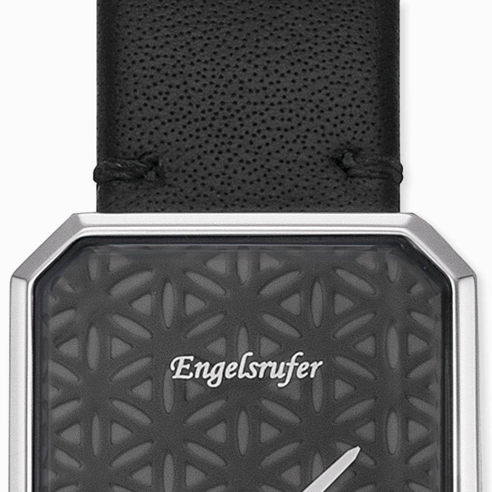 Engelsrufer Lebensblume Damen-Uhr analog mit Lederband schwarz