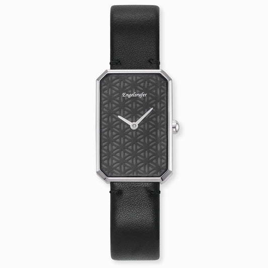 Engelsrufer Lebensblume women's analogue watch with black leather strap