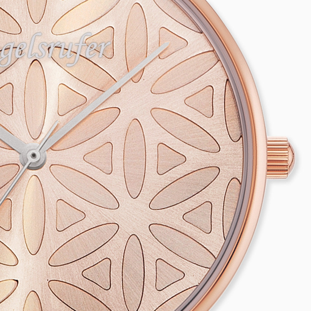 Engelsrufer women's watch Flower of Life rose gold with smooth leather strap light brown