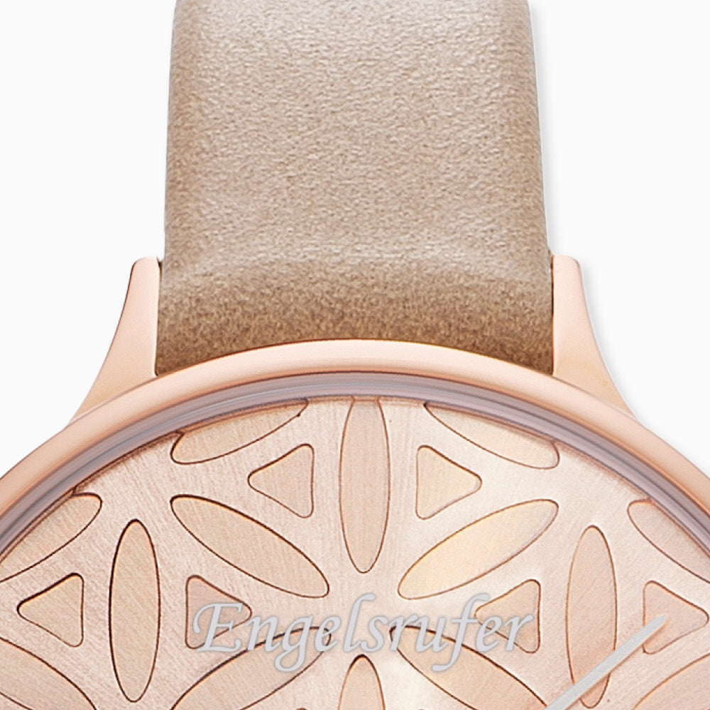 Engelsrufer women's watch Flower of Life rose gold with smooth leather strap light brown