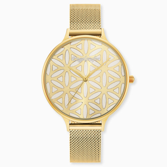 Engelsrufer women's watch gold flower of life with matching stainless steel mesh bracelet