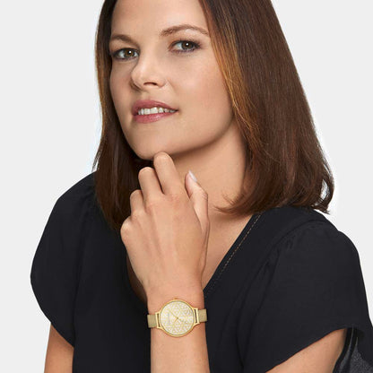 Engelsrufer Damenuhr gold Lebensblume mit passendem Edelstahl Mesh Armband
