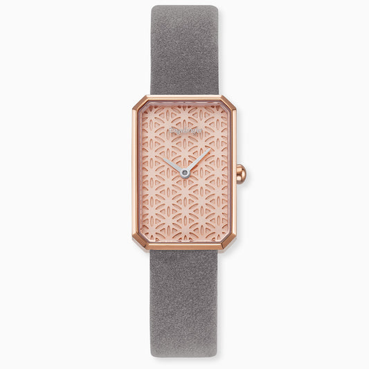Engelsrufer wristwatch Flower of Life with gray nubuck leather strap