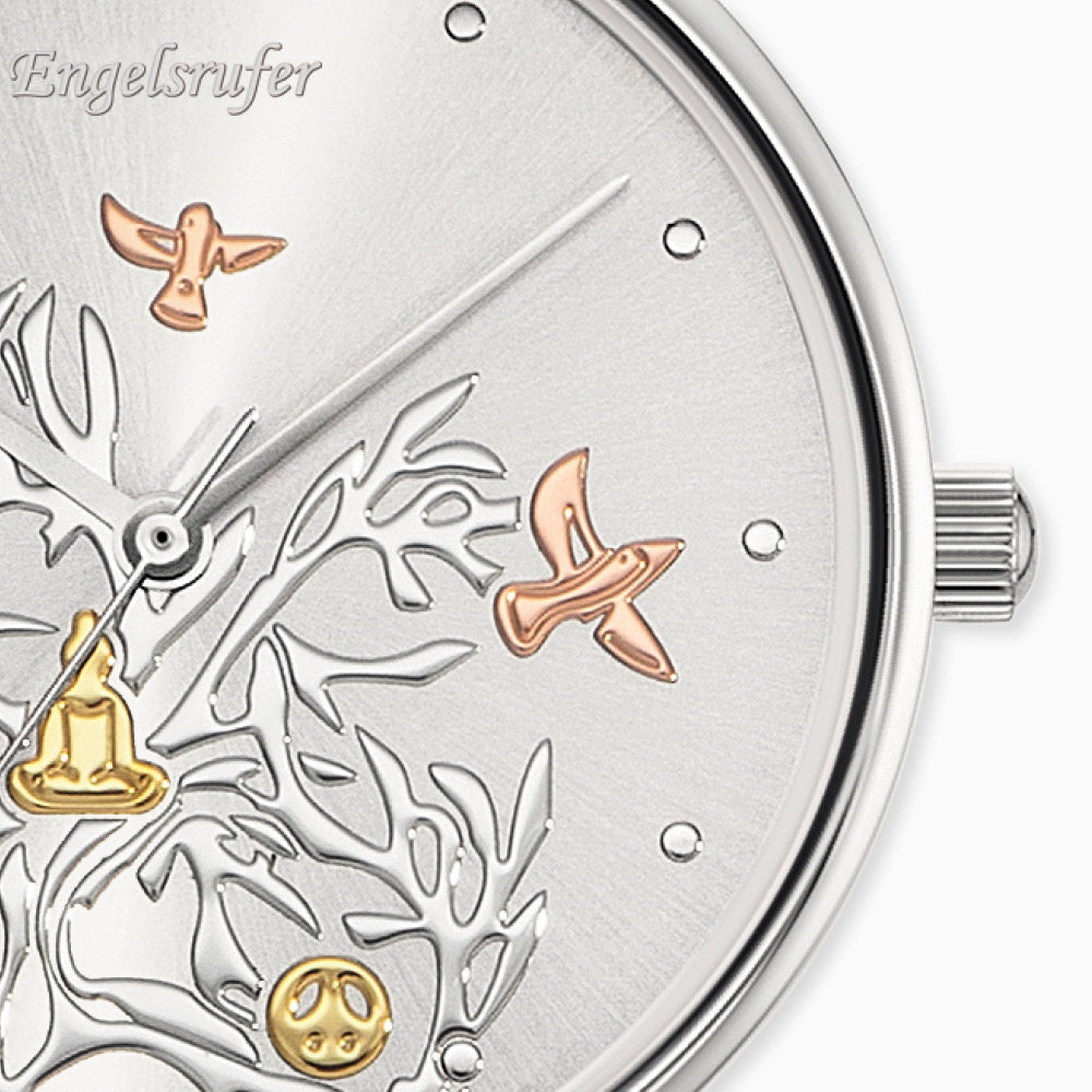 Engelsrufer Damen-Uhr Lebensbaum analog silber mit Mesh Armband (wechselbar)