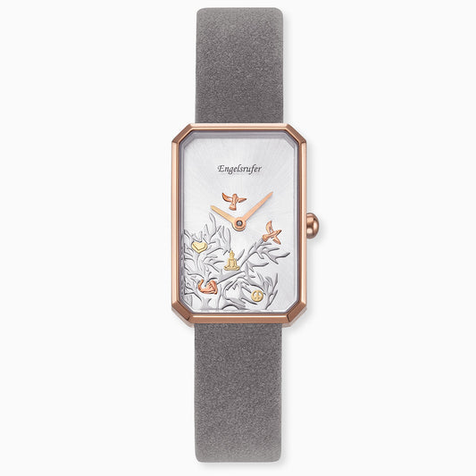 Engelsrufer wristwatch analog tree of life rose with gray nubuck leather strap