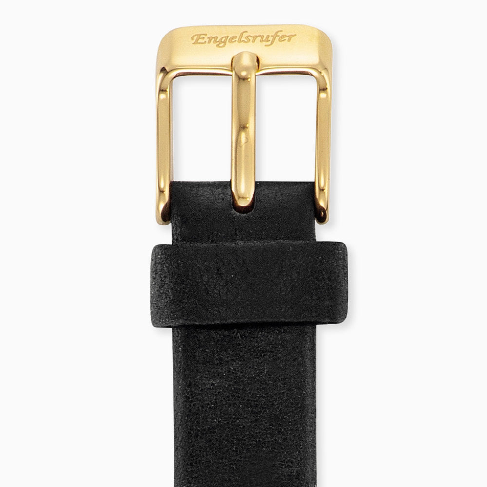 Engelsrufer Leder Uhrenarmband schwarz 14 mm mit Verschluss gold