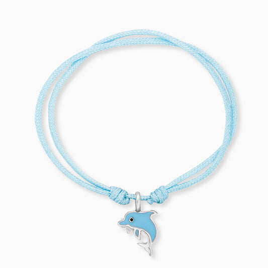Engelsrufer girls children's bracelet light blue nylon with dolphin pendant