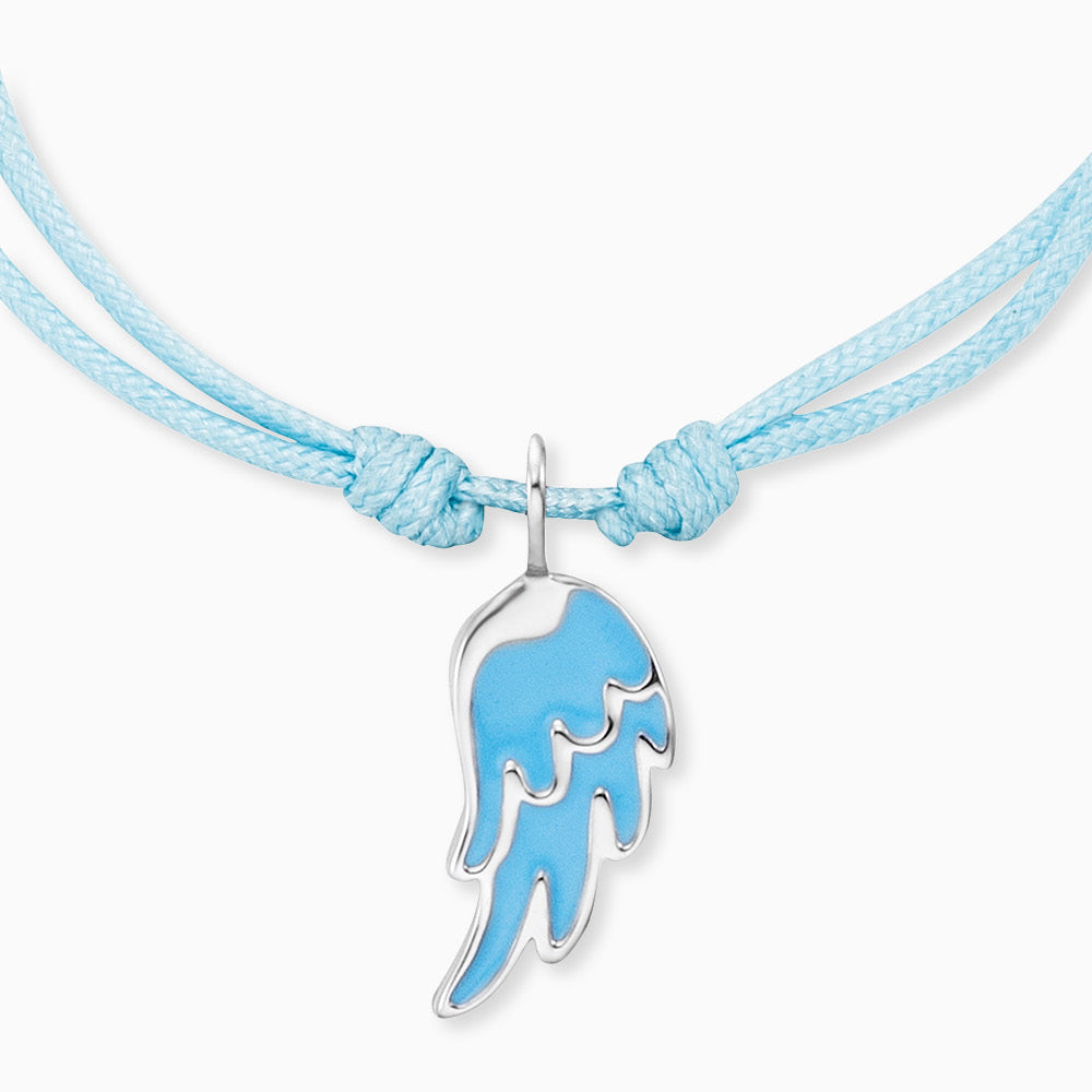Engelsrufer girls children's bracelet light blue nylon with blue wing pendant