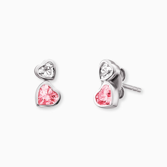 Engelsrufer girls stud earrings silver heart motif with zirconia stones white & pink