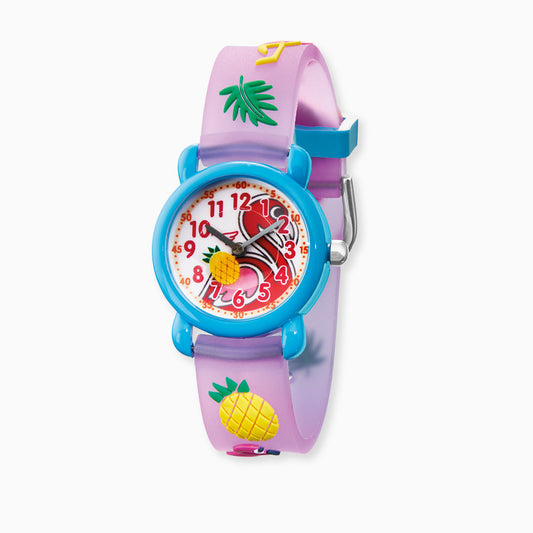 Engelsrufer Mädchen Kinder Uhr rosa Flamingo, Ananas, Palmenblatt inkl. Stiftemäppchen