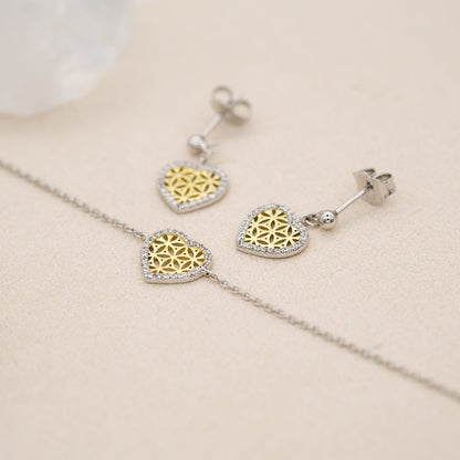 Engelsrufer "Life Flower & Heart" - Bracelet & Earrings in Silver and Gold