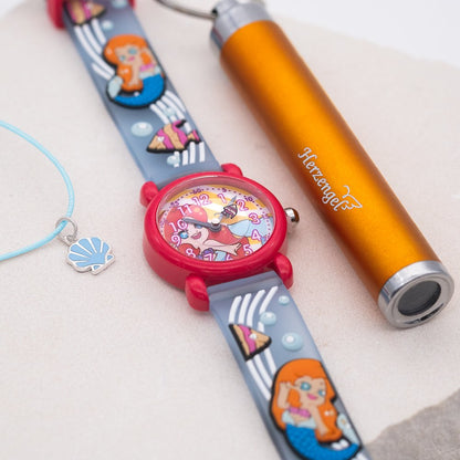 Herzengel Schulstart-Set: Uhr Meerjungfrau, Armband Muschel & Taschenlampe