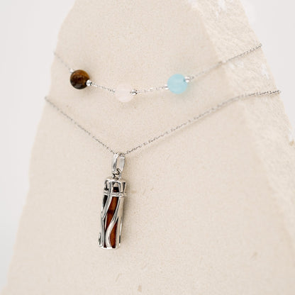 Engelsrufer “Powerful Stone” – Bracelet with Tiger Eye, Rose Quartz & Blue Agate + Necklace with Tiger Eye Pendant (Size S)