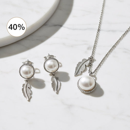 2er Schmuckset 925er Silber Halskette Ohrstecker mit Muschelkernperlen