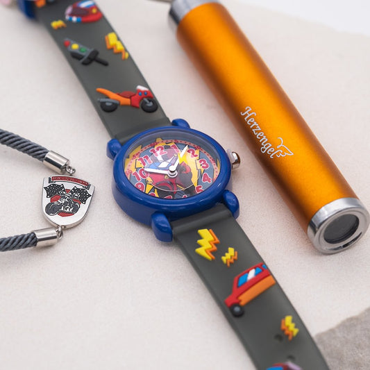 Herzengel Schulstart-Set: Armband, Uhr Rennfahrer & Taschenlampe